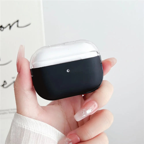 For Apple AirPods Pro Charging Case Cover Bluetooth-compatible Headset Shockproof TPU Cover with Wrist Strap - Transparent+Black - 1