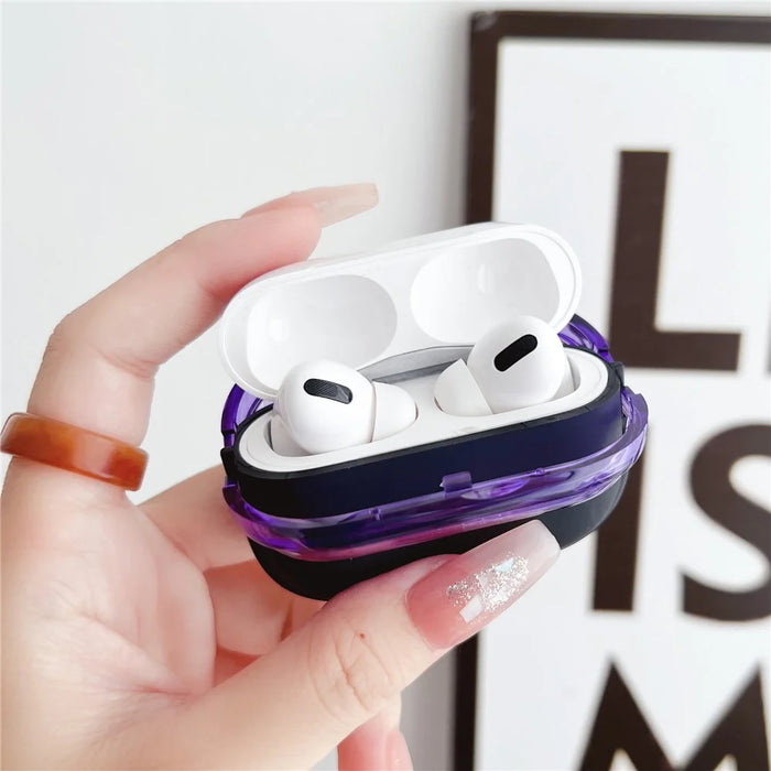 For Apple AirPods Pro Charging Case Cover Bluetooth-compatible Headset Shockproof TPU Cover with Wrist Strap - Transparent+Black - 3