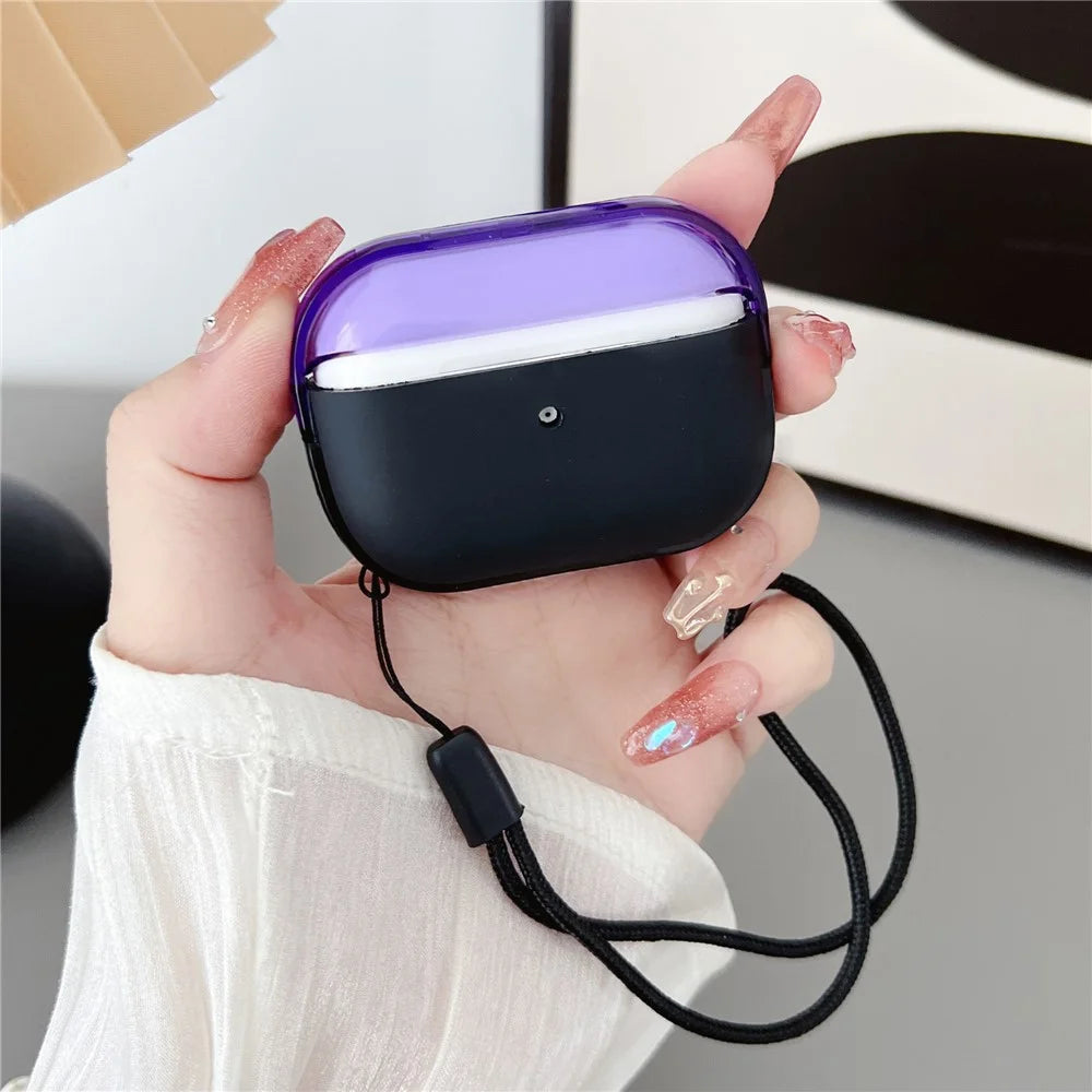 For AirPods Pro 2 TPU + PC Earphone Case Shockproof Protective Cover with Anti-lost Strap - Purple+Black - 1