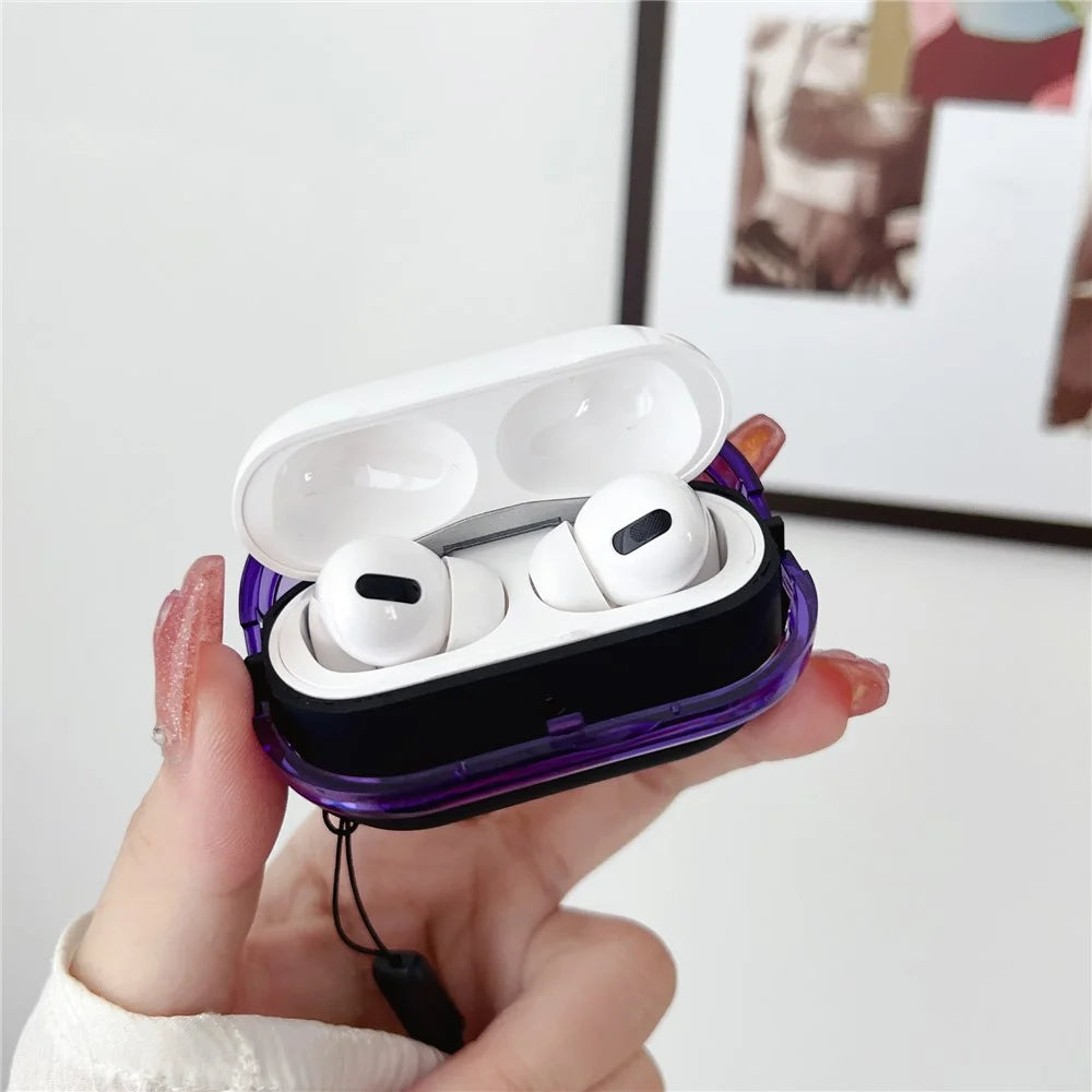 For AirPods Pro 2 TPU + PC Earphone Case Shockproof Protective Cover with Anti-lost Strap - Purple+Black - 2