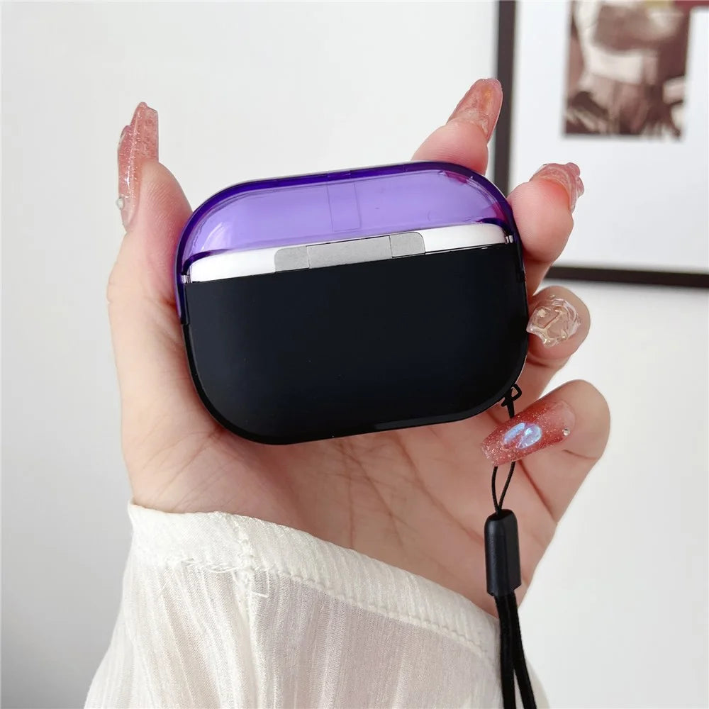 For AirPods Pro 2 TPU + PC Earphone Case Shockproof Protective Cover with Anti-lost Strap - Purple+Black - 5