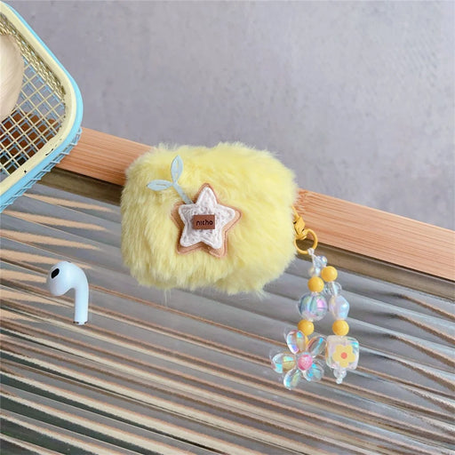 For Apple AirPods Pro Earphone Case Star Design Fluffy Plush Bluetooth-compatible Earbud Cover with Pendant - 2