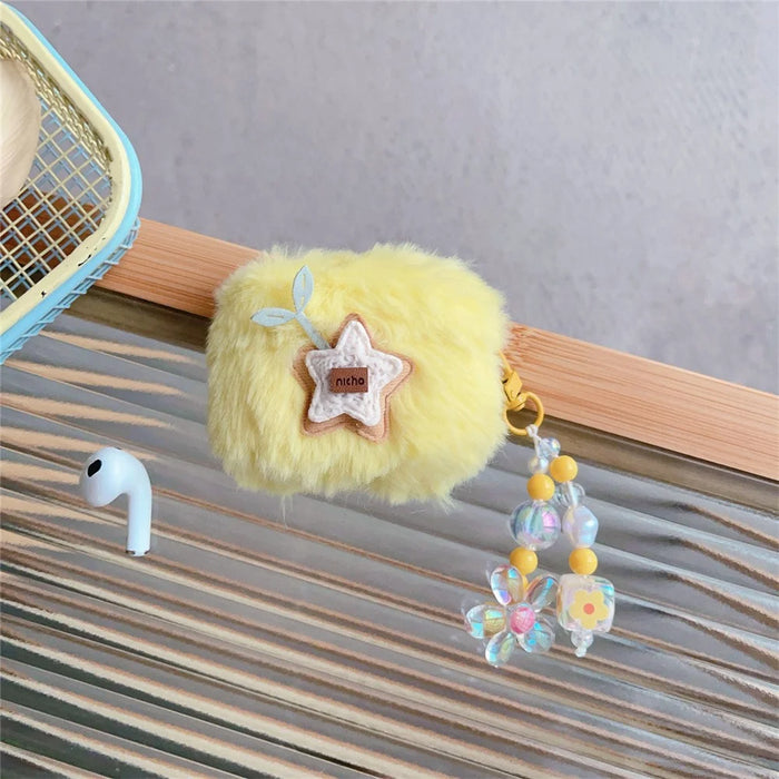 For Apple AirPods Pro Earphone Case Star Design Fluffy Plush Bluetooth-compatible Earbud Cover with Pendant - 2