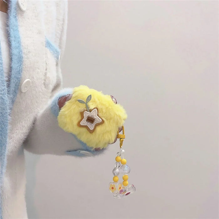 For Apple AirPods Pro Earphone Case Star Design Fluffy Plush Bluetooth-compatible Earbud Cover with Pendant - 5