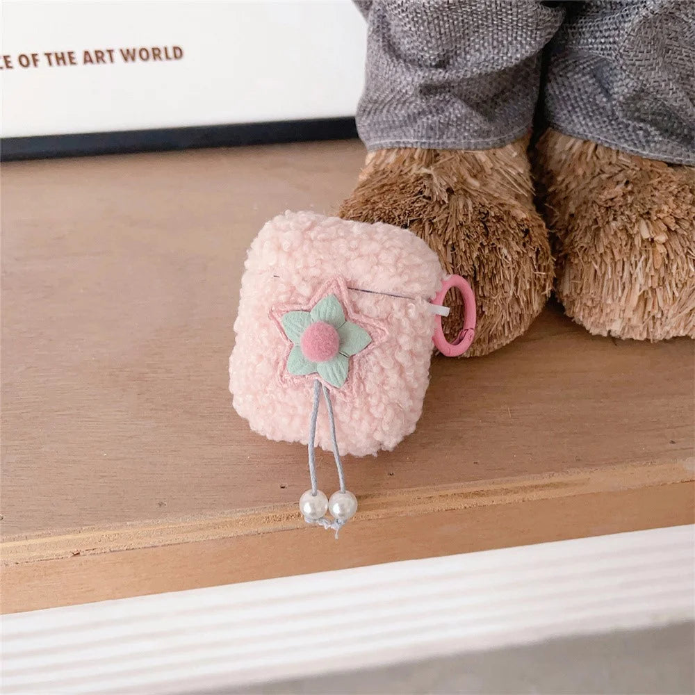 Earphone Case for AirPods with Charging Case (2016) / (2019) / AirPods with Wireless Charging Case (2019) Fluff TPU Earbud Cover with Ring Buckle - 2