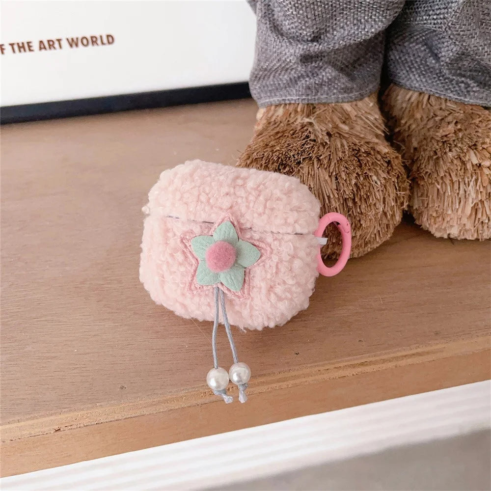 For Apple AirPods Pro 3 Earbud Case Star Pearl Design Fluff TPU Earphone Anti-drop Cover with Ring Buckle - 2