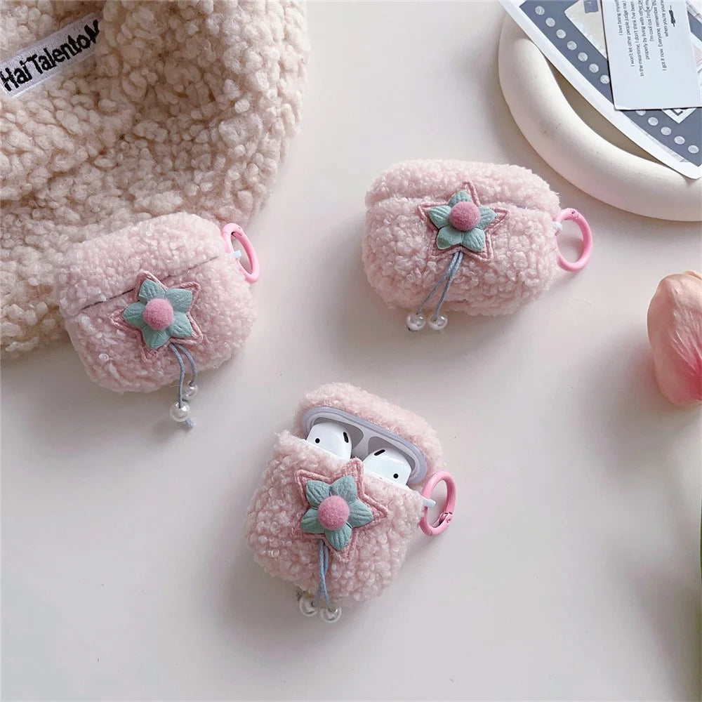 For Apple AirPods Pro 3 Earbud Case Star Pearl Design Fluff TPU Earphone Anti-drop Cover with Ring Buckle - 6