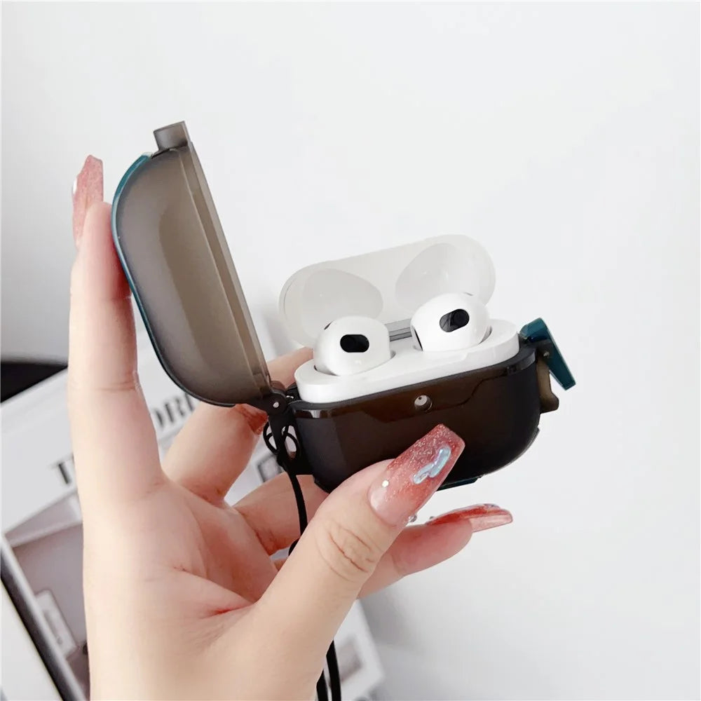 Leica Series TPU Earphones Cover for AirPods 3 Dual Color Bluetooth-compatible Earbuds Protective Case Skin with Lanyard - Green - 2