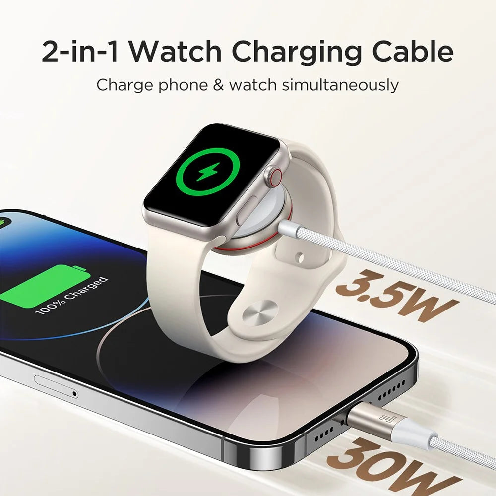 JOYROOM S-IW012 2 in 1 1.5m USB-C to Watch Magnetic Charger + 1.5m PD 30W Fast Charging Cable for Apple Watch  /  iPhone  /  iPad - 2