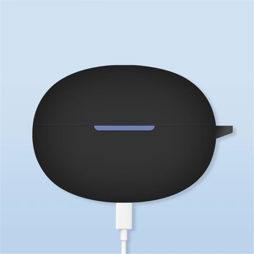 For Realme Buds Air 5 Earphone Case Bluetooth-compatible Earbud Silicone Cover with Anti-lost Buckle - Black - 4