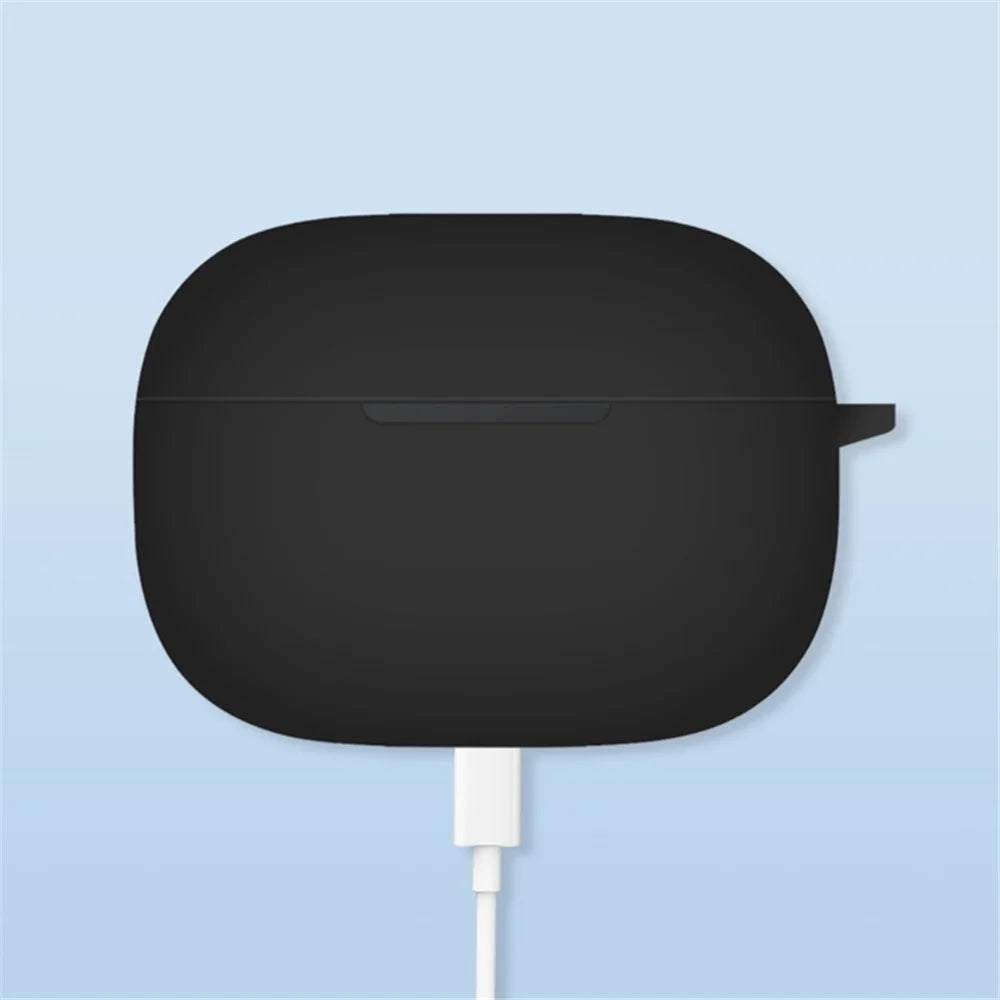 For Realme Buds T300 Earphone Silicone Case Anti-drop Earbud Protective Cover with Anti-lost Buckle - Black - 3