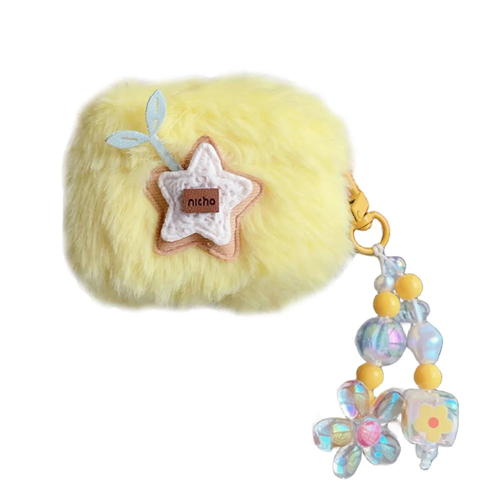 For AirPods Pro 2 Soft Plush Protective Cover Star Design Earphone Anti-drop Case with Chain Pendant - 1