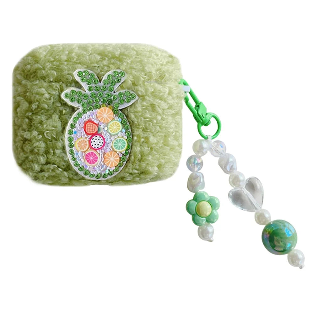 For AirPods Pro 2 Cover Cute Pineapple Soft Fluff TPU Earphone Case with Pendant - 1