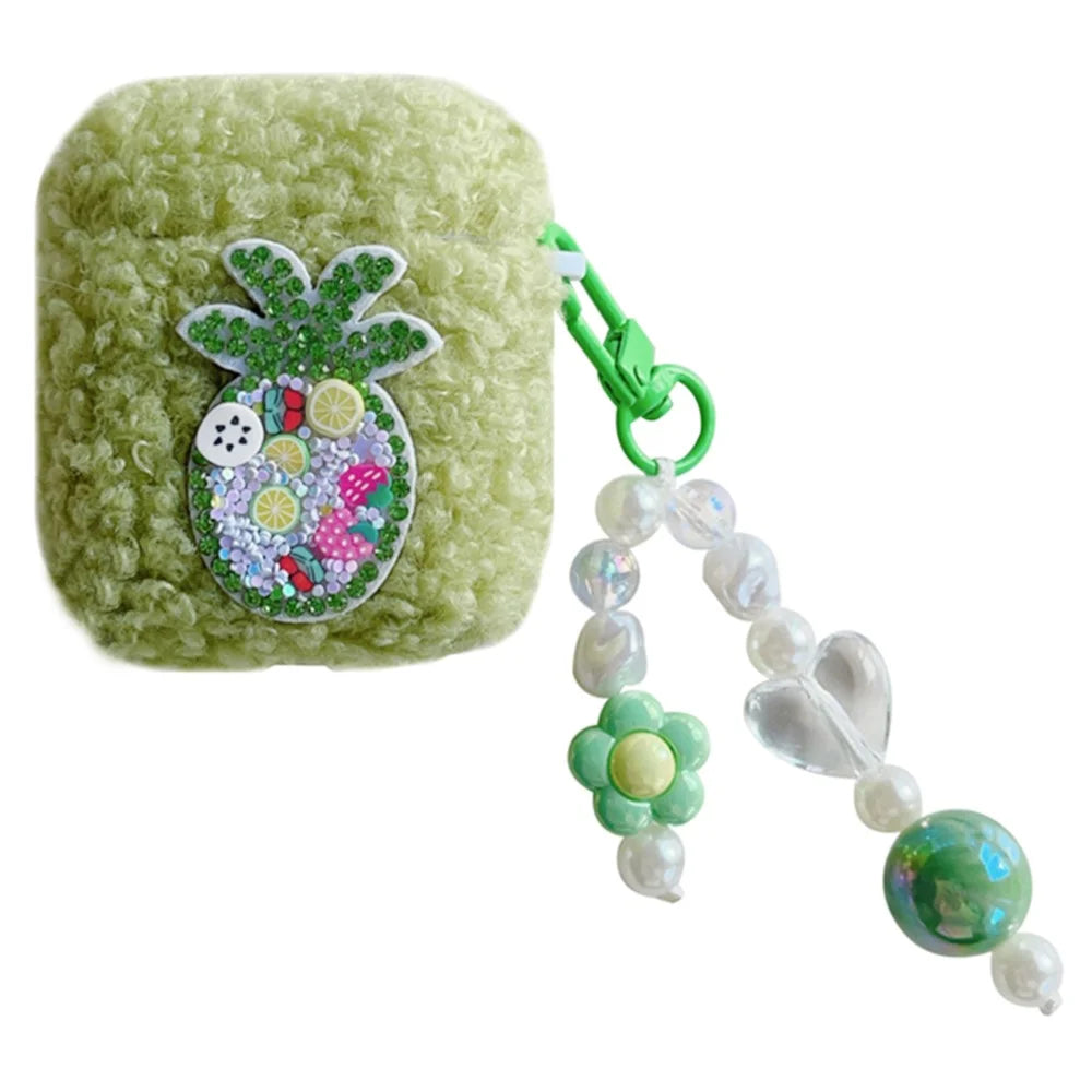 For Apple AirPods 1 / 2 Cover Cartoon Pineapple Soft Fluff TPU Protective Case with Pendant - 1
