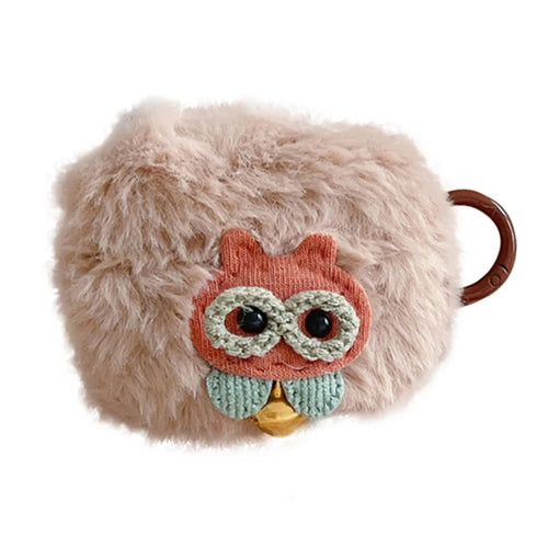 For Apple AirPods Pro Earphone Cover Cute Owl Soft Plush Protection Case with Hanging Buckle - 1