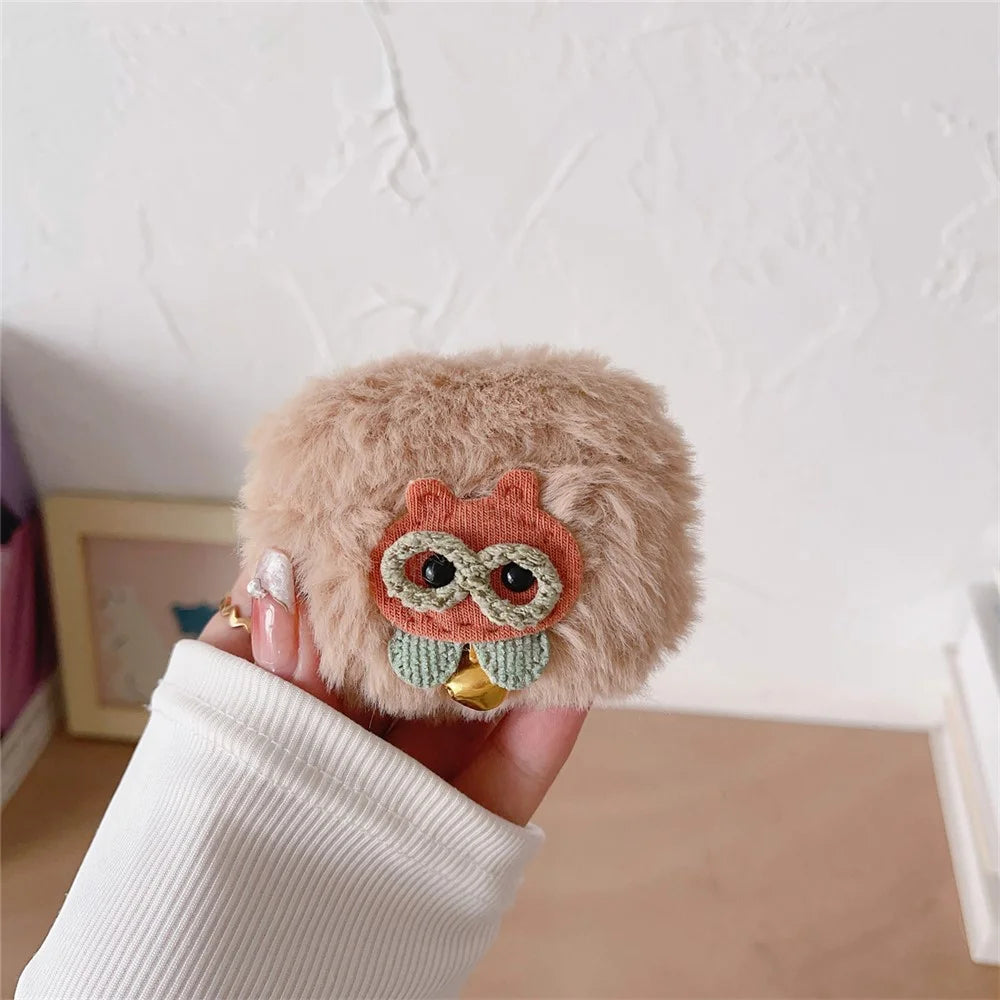 For AirPods Pro 2 Cartoon Owl Soft Plush Bluetooth-compatible Earphone Case Anti-drop Cover with Buckle - 3