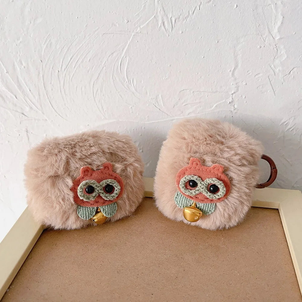 For AirPods Pro 2 Cartoon Owl Soft Plush Bluetooth-compatible Earphone Case Anti-drop Cover with Buckle - 7