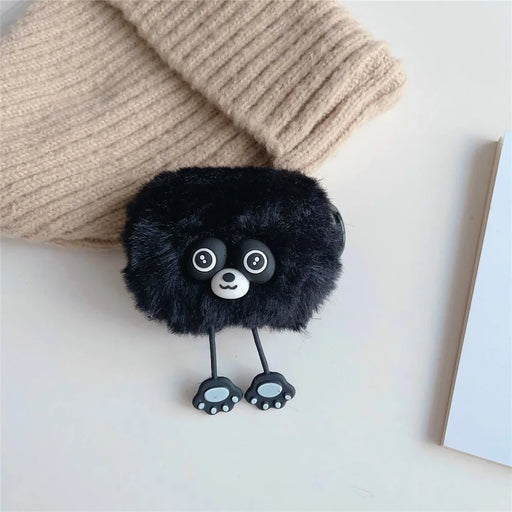 For Apple AirPods Pro 2 Case Cartoon Raccoon Bluetooth-compatible Earphone Plush Cover with Ring Buckle - Black - 2