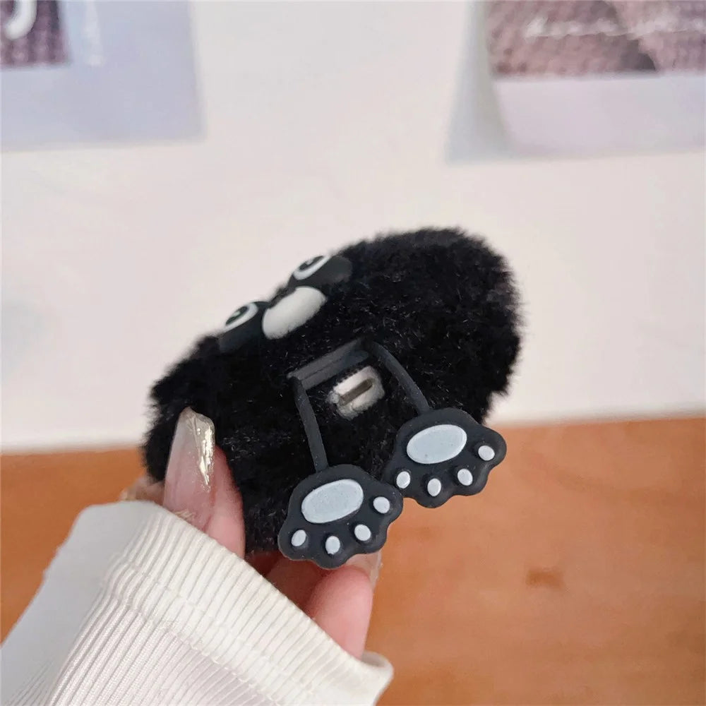 For Apple AirPods Pro 2 Case Cartoon Raccoon Bluetooth-compatible Earphone Plush Cover with Ring Buckle - Black - 4
