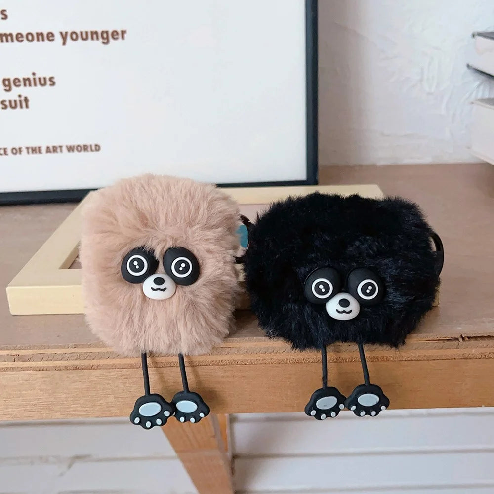 For Apple AirPods Pro 2 Case Cartoon Raccoon Bluetooth-compatible Earphone Plush Cover with Ring Buckle - Black - 5