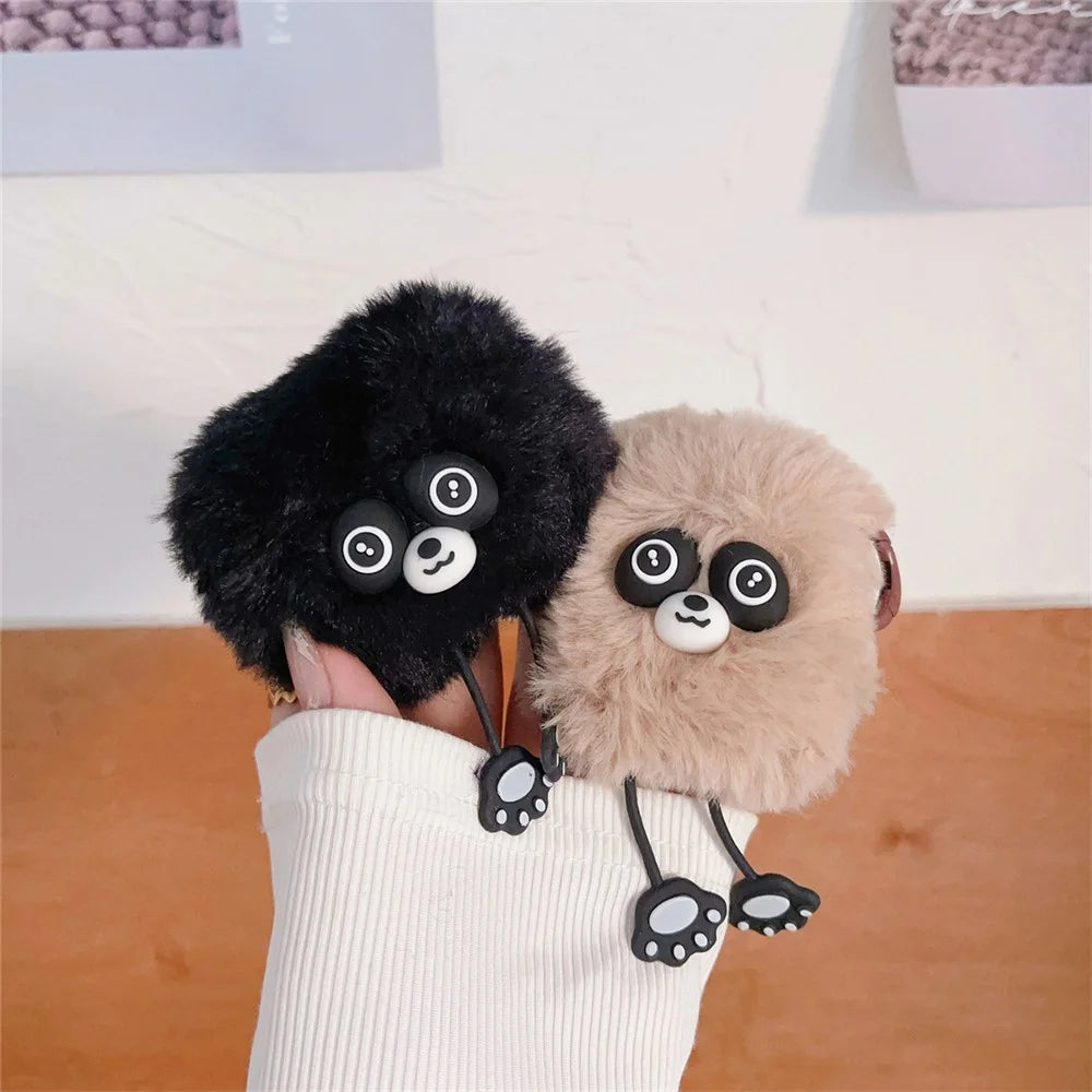 For Apple AirPods Pro 2 Case Cartoon Raccoon Bluetooth-compatible Earphone Plush Cover with Ring Buckle - Black - 6