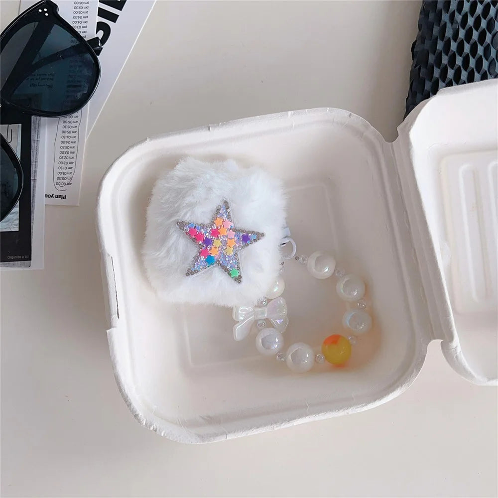 Earphone Case for AirPods with Charging Case (2016) / (2019) / AirPods with Wireless Charging Case (2019) Star Design Plush Earbud Cover - 4