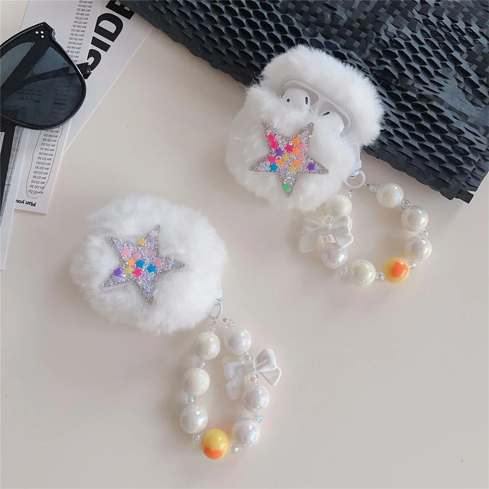 Earphone Case for AirPods with Charging Case (2016) / (2019) / AirPods with Wireless Charging Case (2019) Star Design Plush Earbud Cover - 7