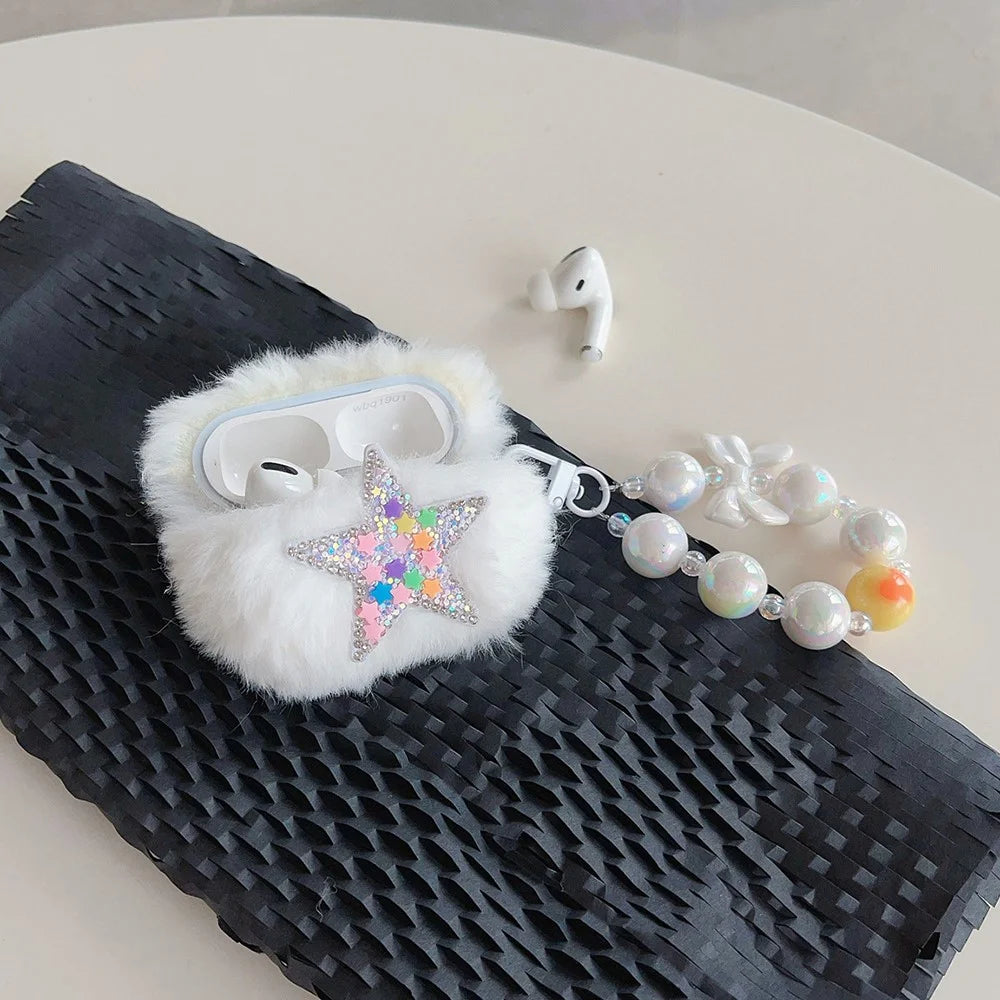 For Apple AirPods Pro 2 Earphone Case Star Design Bluetooth-compatible Earbud Plush Cover with Pendant - 3