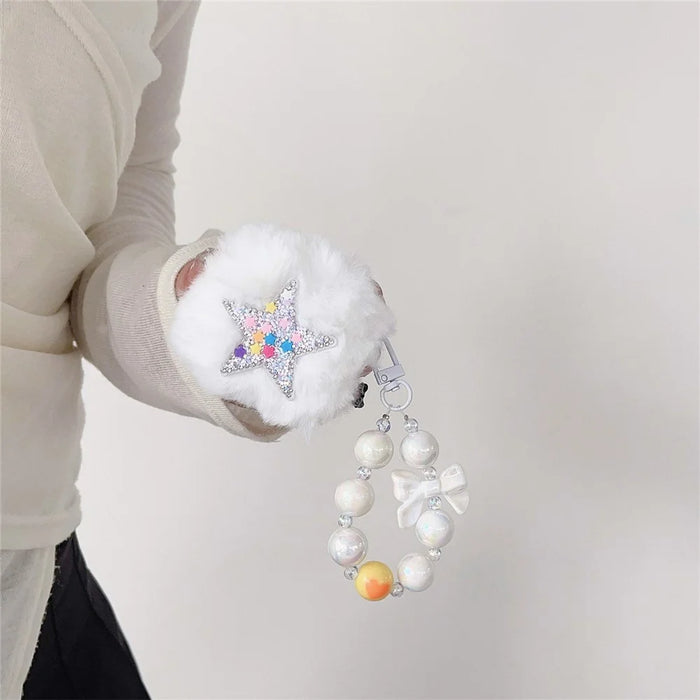 For Apple AirPods 3 Earphone Case Star Design Plush Fluff Earbud Protective Cover with Pendant - 2