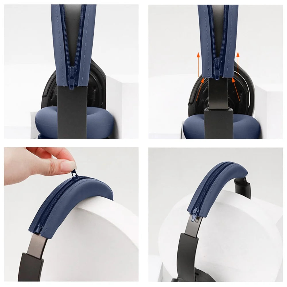 For Sony WH-H910N Headphone Head Beam Silicone Cover Headband Zipper Protective Sleeve - Dark Blue - 4