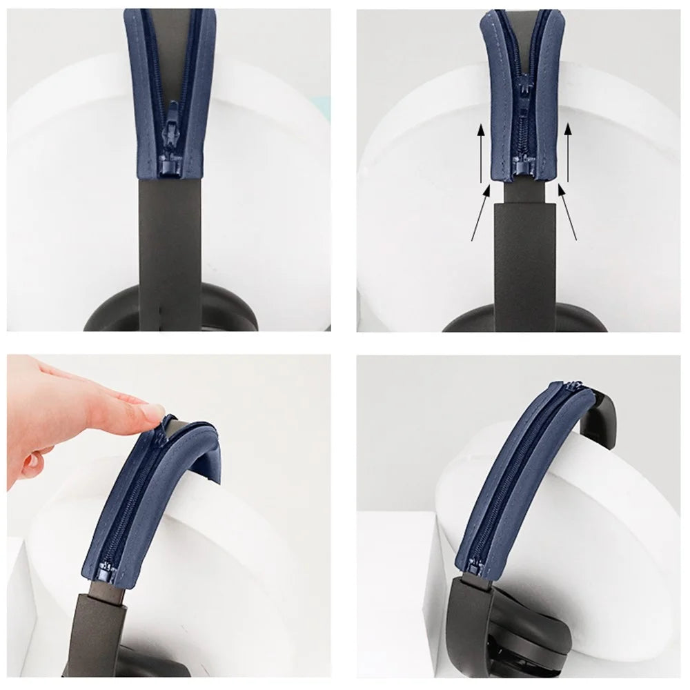 For Sony WH-XB910N Headphone Head Beam + Earpad Covers Set Silicone Protective Sleeve - Dark Blue - 6