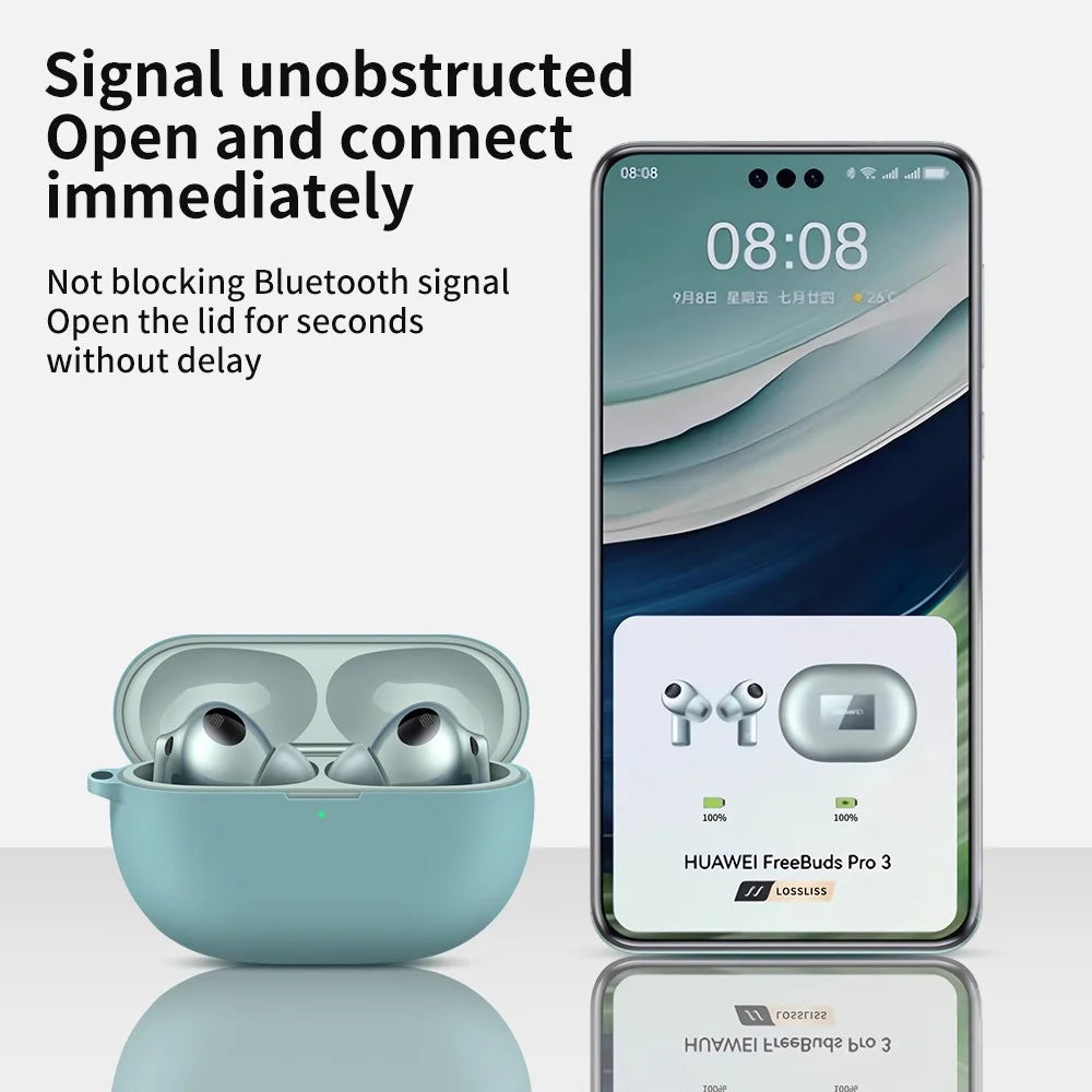 For Huawei FreeBuds Pro 3 Silicone Case Anti-drop Earphone Cover with Carabiner - White - 5