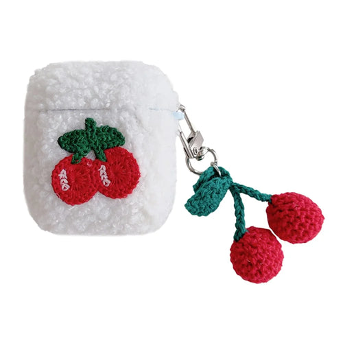 Earphone Cover for AirPods with Charging Case (2016) / (2019) / AirPods with Wireless Charging Case (2019) Plush Case with Cherry Pendant - 1