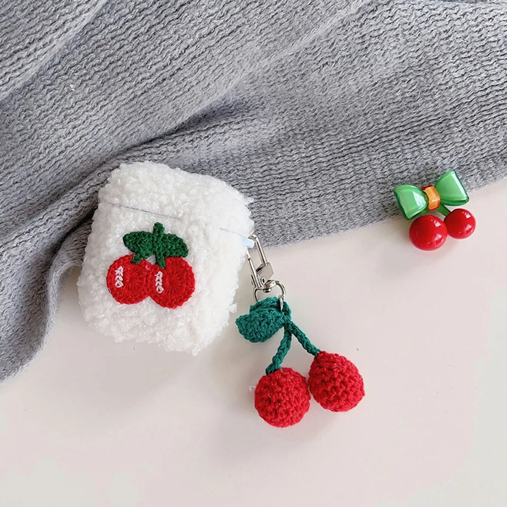 Earphone Cover for AirPods with Charging Case (2016) / (2019) / AirPods with Wireless Charging Case (2019) Plush Case with Cherry Pendant - 2