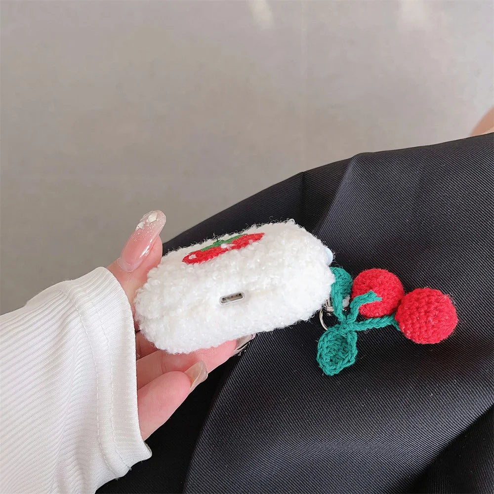 Earphone Cover for AirPods with Charging Case (2016) / (2019) / AirPods with Wireless Charging Case (2019) Plush Case with Cherry Pendant - 3