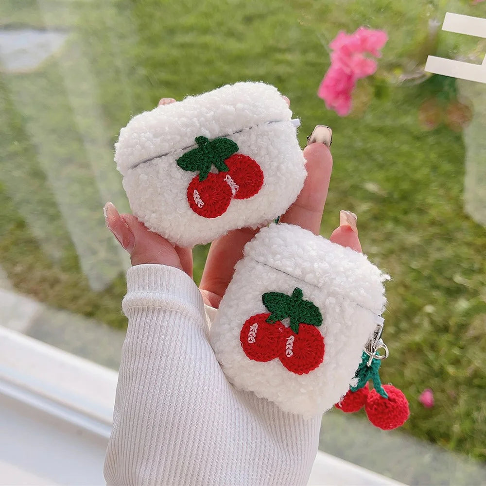 Earphone Cover for AirPods with Charging Case (2016) / (2019) / AirPods with Wireless Charging Case (2019) Plush Case with Cherry Pendant - 4