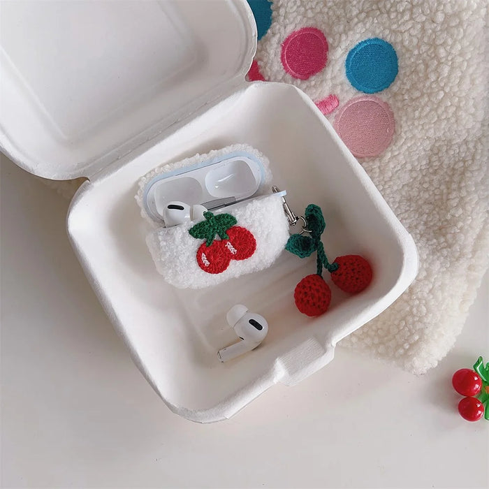 Cherry Plush Earphone Case for Apple AirPods Pro Earbud Protective Cover with Pendant - 3