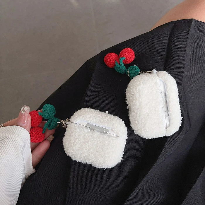 Cherry Plush Earphone Case for Apple AirPods Pro Earbud Protective Cover with Pendant - 6
