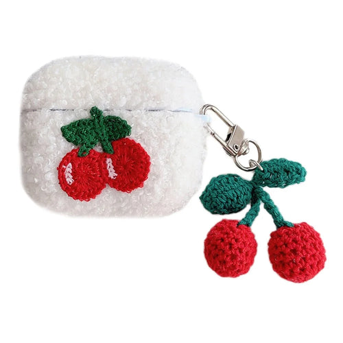 For Apple AirPods 3 Cherry Plush Case Anti-drop Fluff Earbud Cover with Pendant - 1