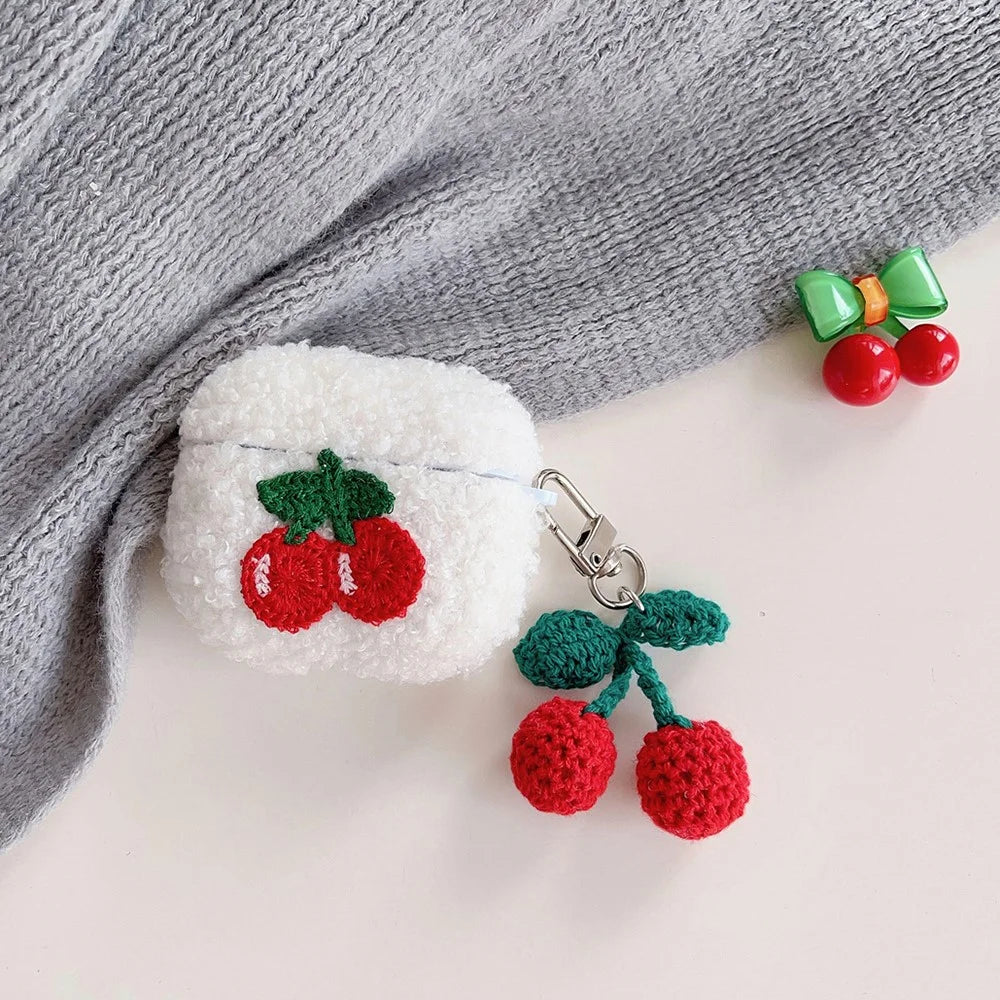 For Apple AirPods 3 Cherry Plush Case Anti-drop Fluff Earbud Cover with Pendant - 2