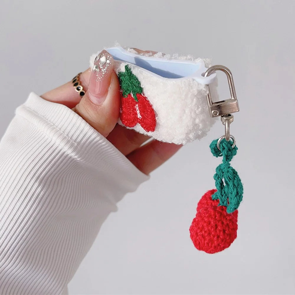 For Apple AirPods 3 Cherry Plush Case Anti-drop Fluff Earbud Cover with Pendant - 3