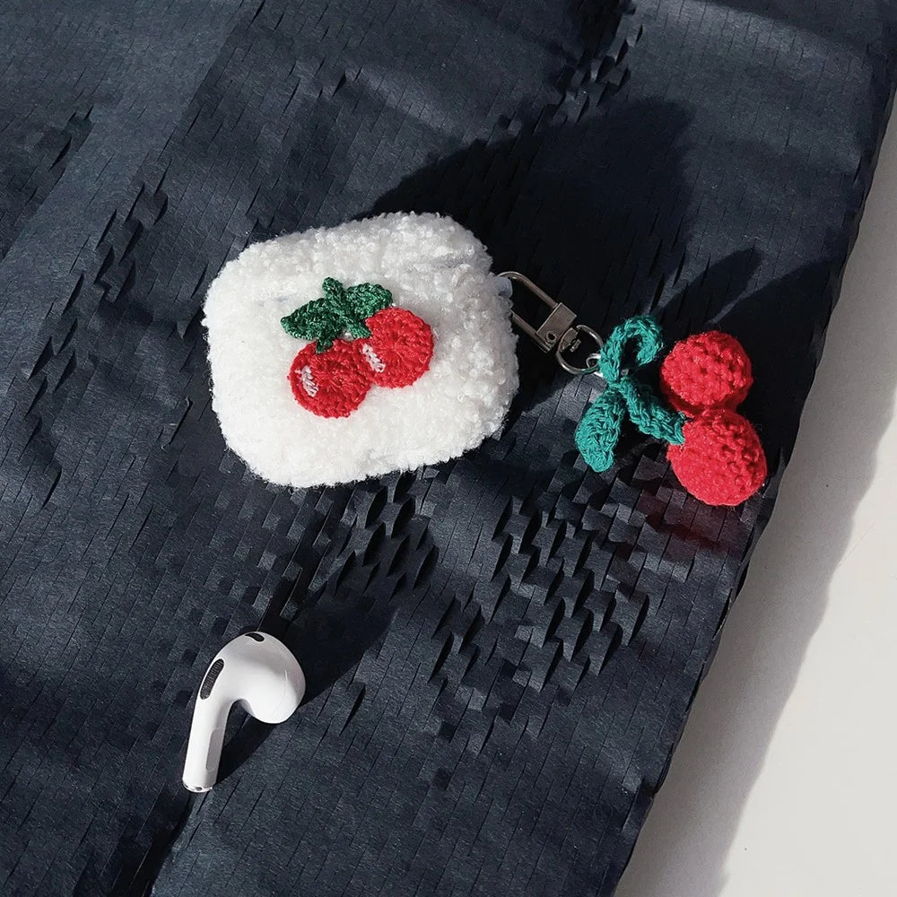 For Apple AirPods 3 Cherry Plush Case Anti-drop Fluff Earbud Cover with Pendant - 4