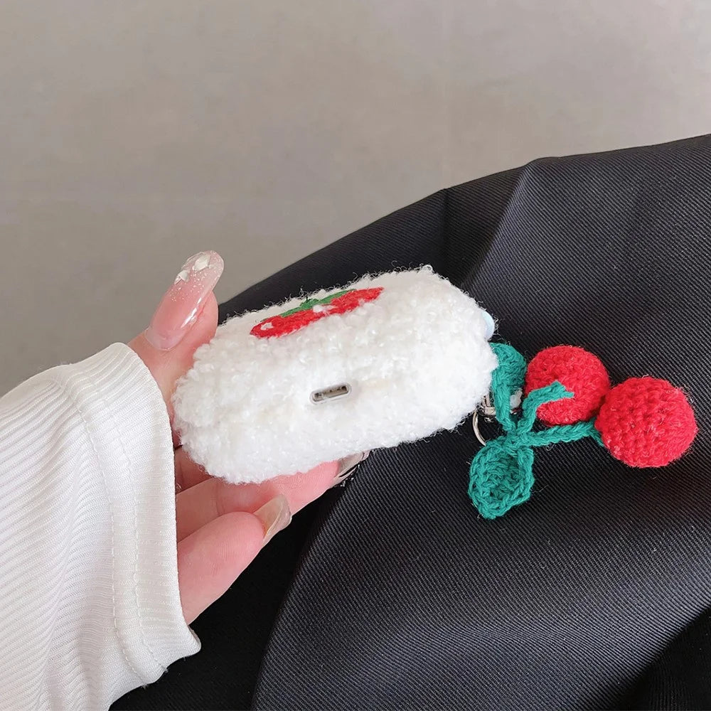 For Apple AirPods 3 Cherry Plush Case Anti-drop Fluff Earbud Cover with Pendant - 5
