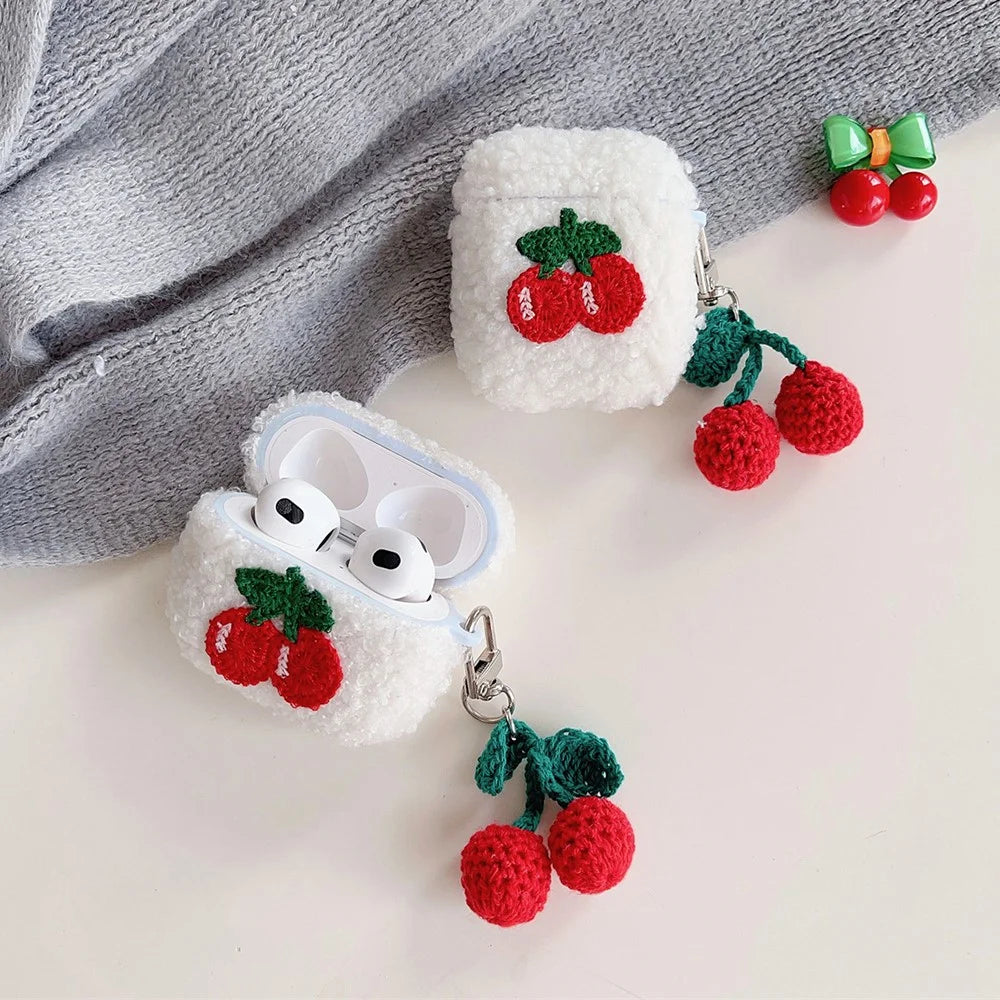 For Apple AirPods 3 Cherry Plush Case Anti-drop Fluff Earbud Cover with Pendant - 6