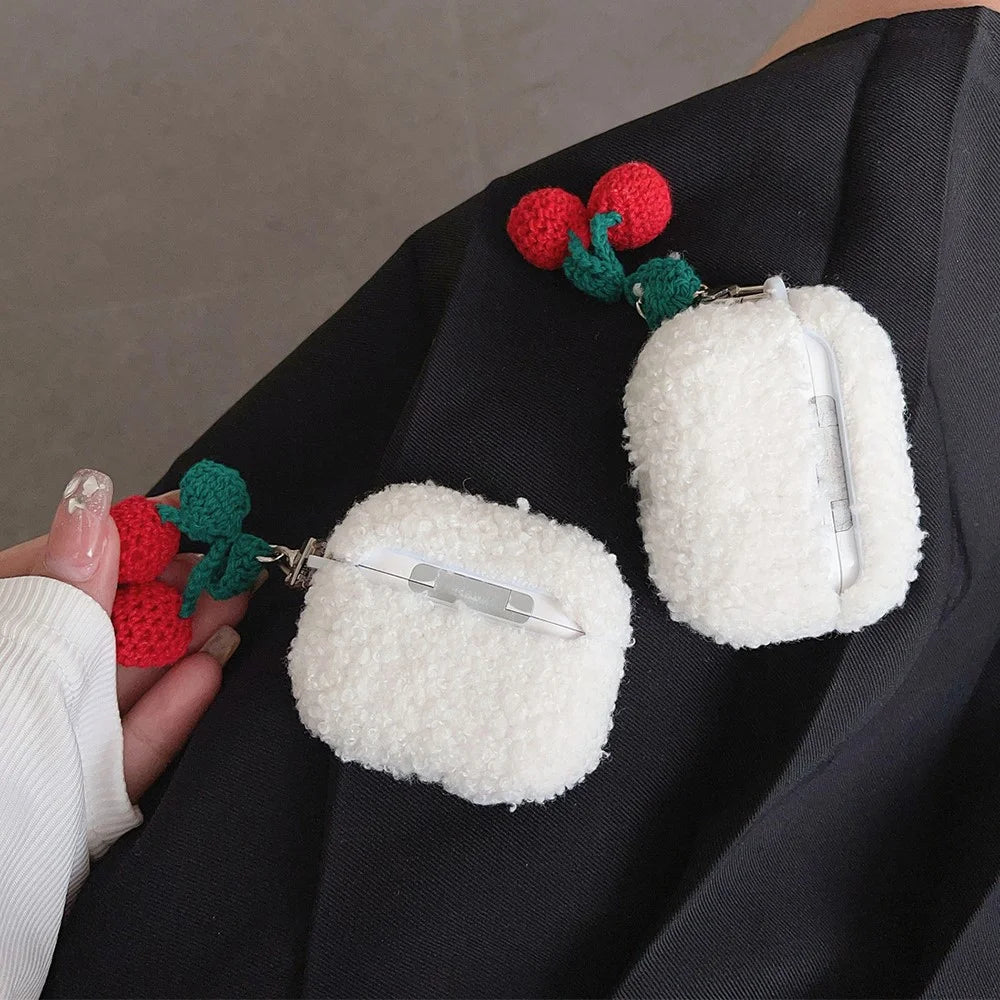 For Apple AirPods 3 Cherry Plush Case Anti-drop Fluff Earbud Cover with Pendant - 7