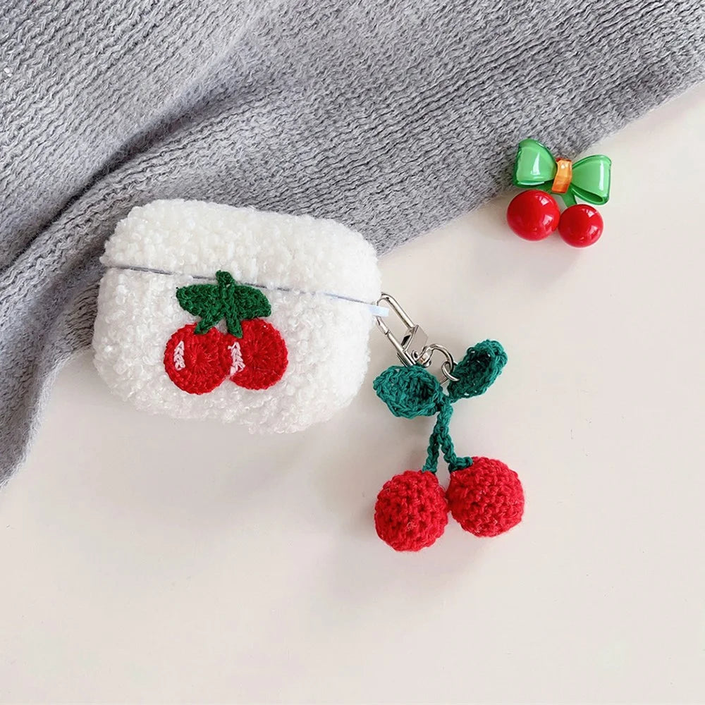 For Apple AirPods Pro 2 Cherry Earphone Case Bluetooth-compatible Earbud Plush Fluff Cover with Pendant - 2
