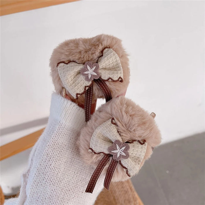 For Apple AirPods Pro Winter Plush Protective Cover Bowknot Decor Bluetooth-compatible Earphone Case - 7