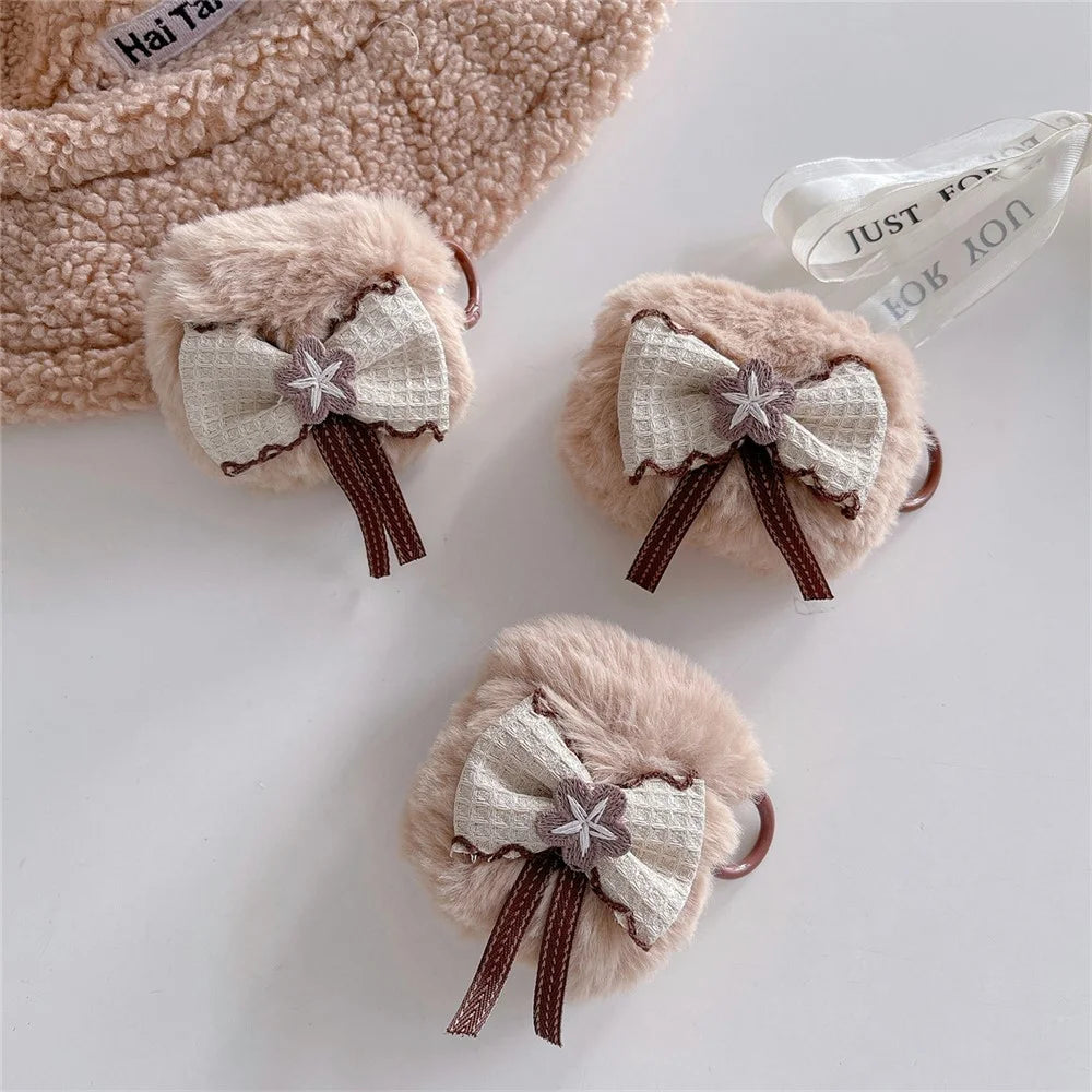 For AirPods Pro 2 Lovely Bowknot Decor Bluetooth-compatible Earphone Case Soft Plush Protective Cover - 7