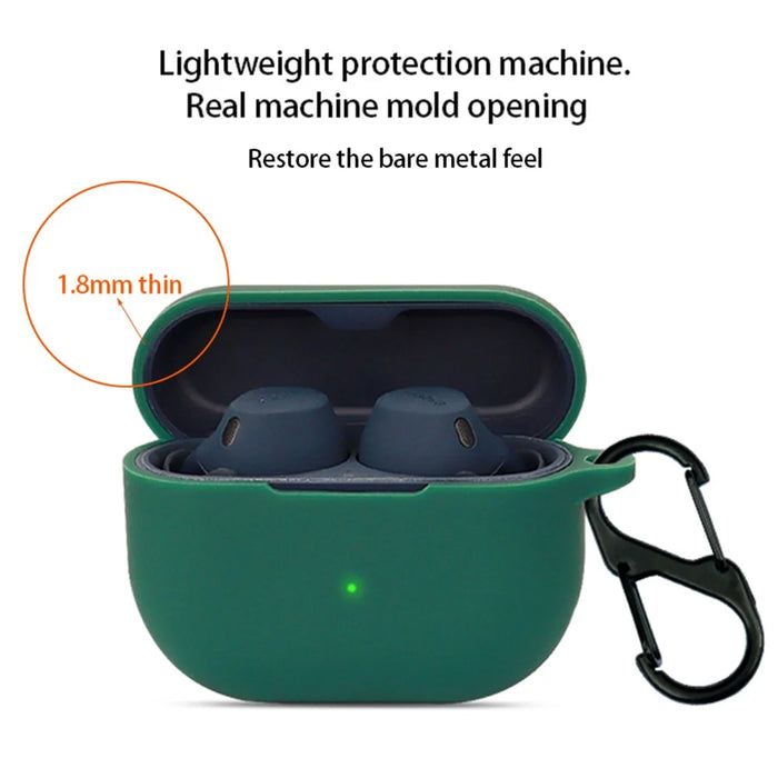 For Jabra Elite 8 Active Anti-drop Earphone Case Soft Silicone Cover with Hanging Buckle - Blackish Green - 3