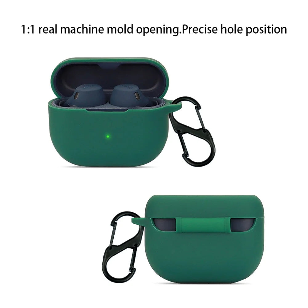 For Jabra Elite 10 2023 Silicone Case Bluetooth-compatible Earphone Sleeve Headphone Charging Bin Cover with Buckle - Blackish Green - 2